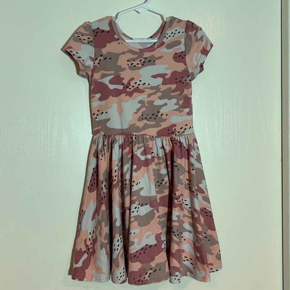Dot Dot Smile Girls Pink Mauve Camouflage Short Sleeve‎ Skater Dress Size 3/4